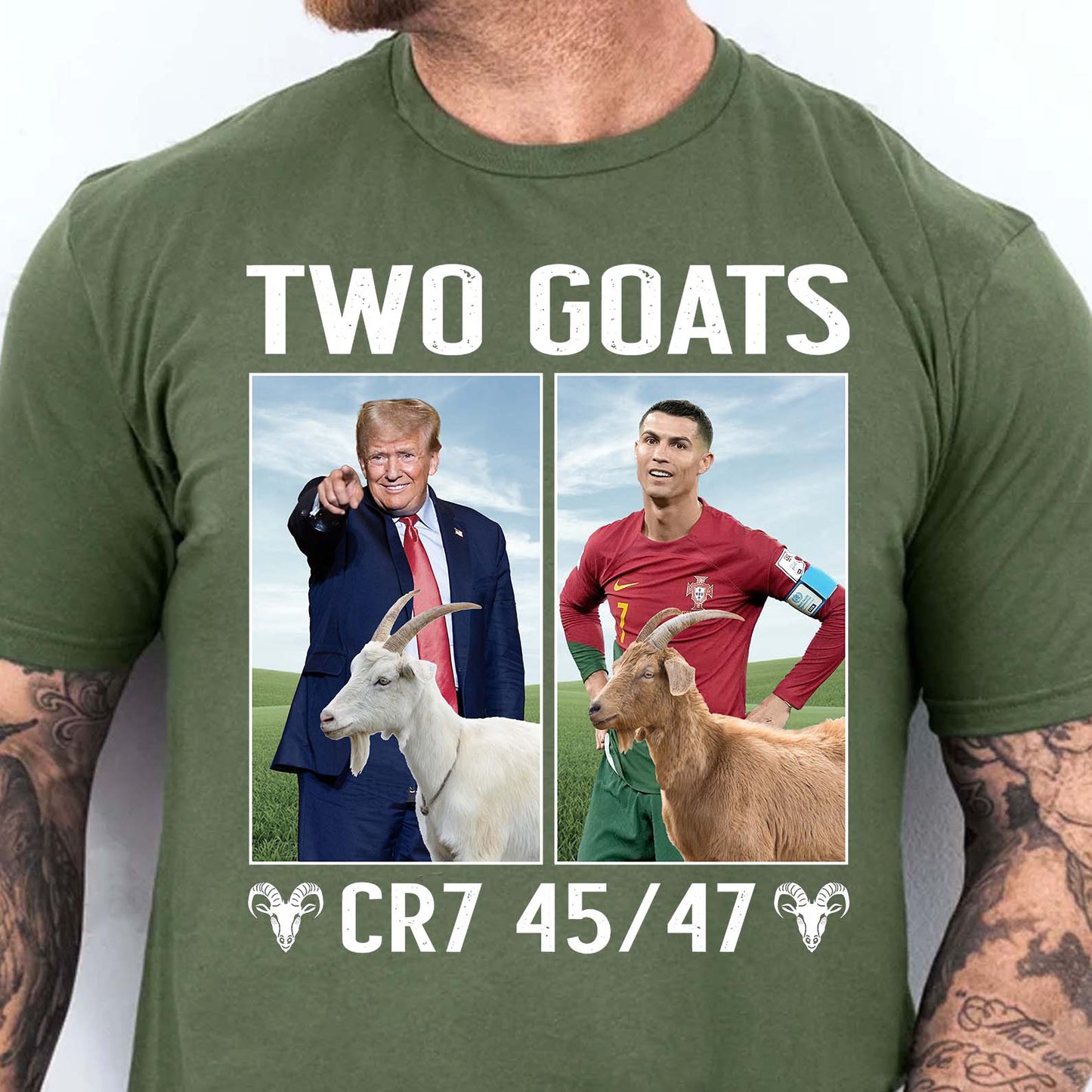 Funny Trump Ronaldo CR7 Two Goats Shirt | MAGA CR7 Meme Dark Shirt | 45/47 Political Pop Art T-Shirt 683726 - GOP