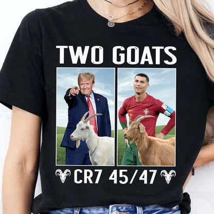 Funny Trump Ronaldo CR7 Two Goats Shirt | MAGA CR7 Meme Dark Shirt | 45/47 Political Pop Art T-Shirt 683726 - GOP