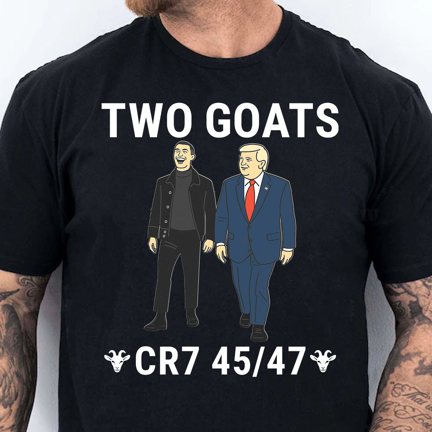Trump Ronaldo Two Goats Shirt | MAGA Trump CR7 Meme Dark Shirt | 45/47 Political Pop Art T-Shirt 683736 - GOP