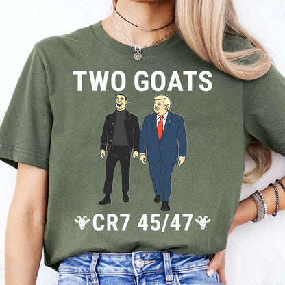 Trump Ronaldo Two Goats Shirt | MAGA Trump CR7 Meme Dark Shirt | 45/47 Political Pop Art T-Shirt 683736 - GOP