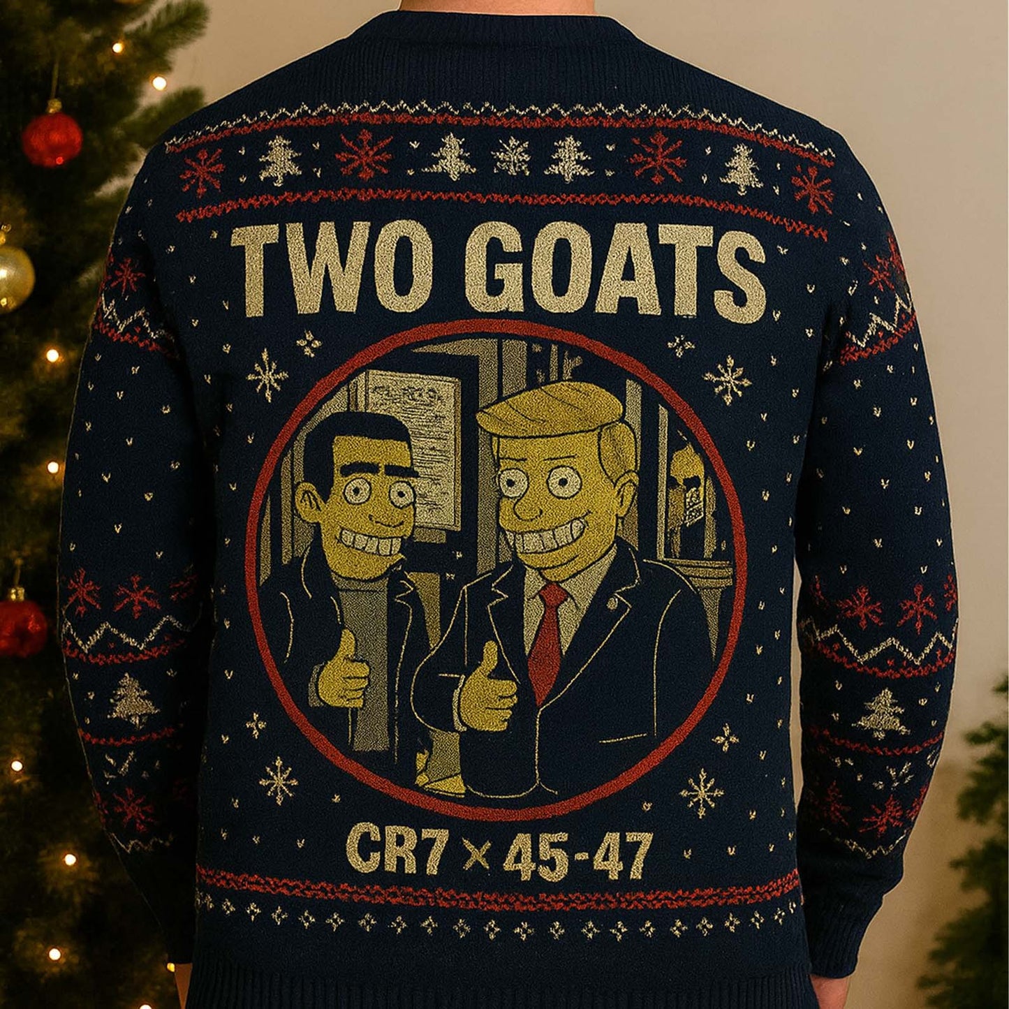 Two Goats CR7 x 45/47 Ugly Sweater | Funny Trump CR7 Meme Sweatshirt | Funny Trump All-Over-Printed Sweatshirt 683743