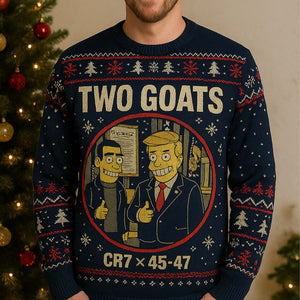Two Goats CR7 x 45/47 Ugly Sweater | Funny Trump CR7 Meme Sweatshirt | Funny Trump All-Over-Printed Sweatshirt 683743