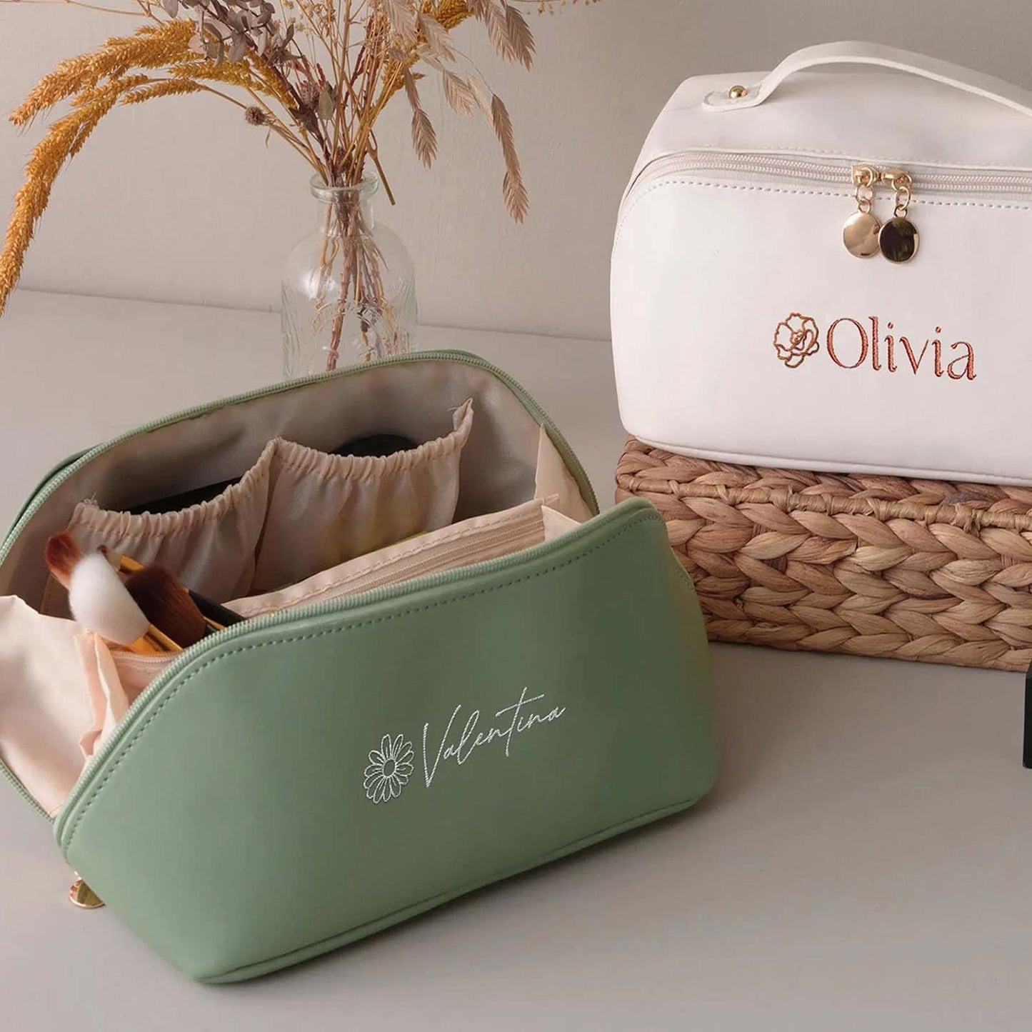 Personalized Name Makeup Bag | Custom Leather Cosmetic Bag | Printing Makeup Bag | Bridesmaid Gift 683746