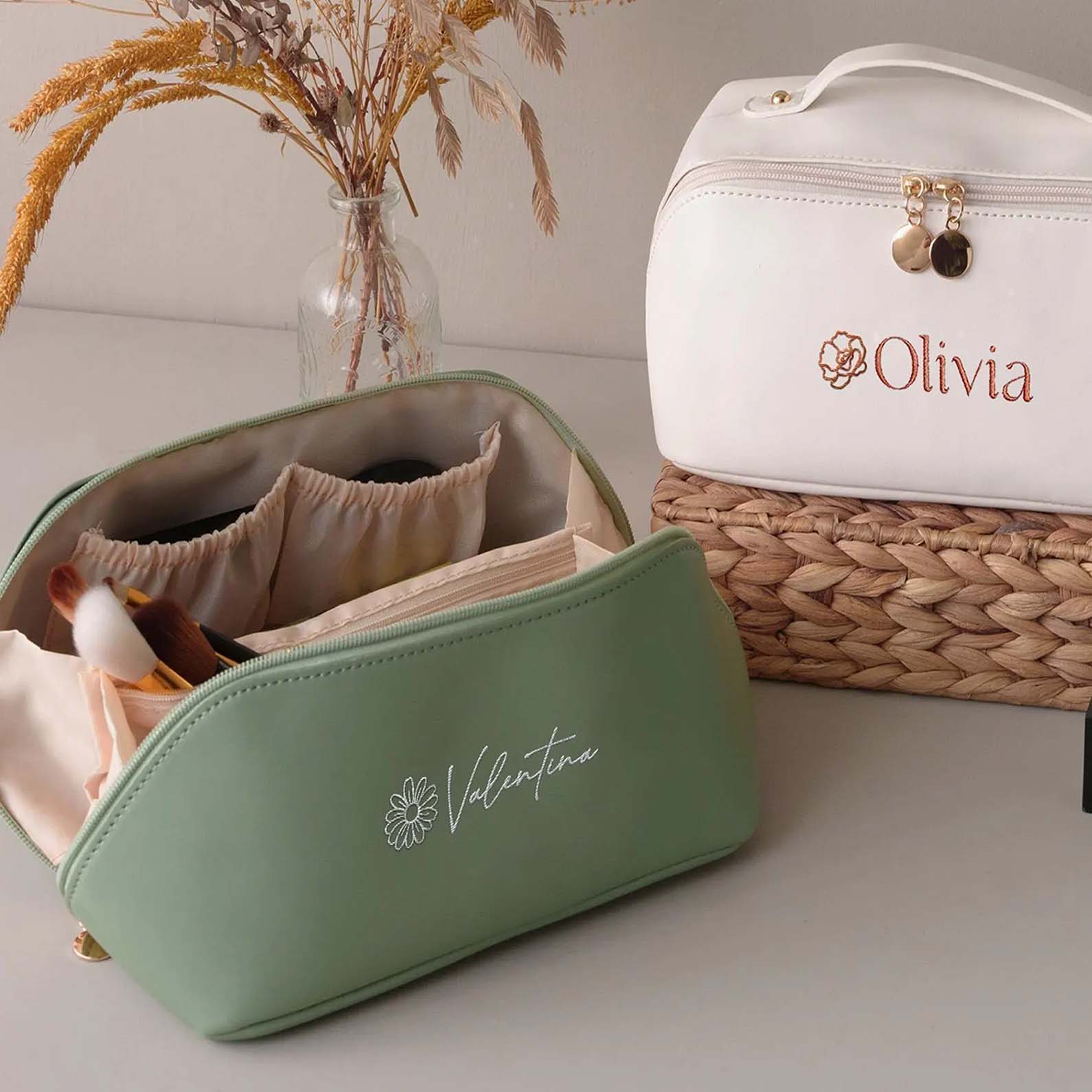 Personalized Embroidered Makeup Bag | Custom Leather Cosmetic Bag | Bridesmaid Gift 683746