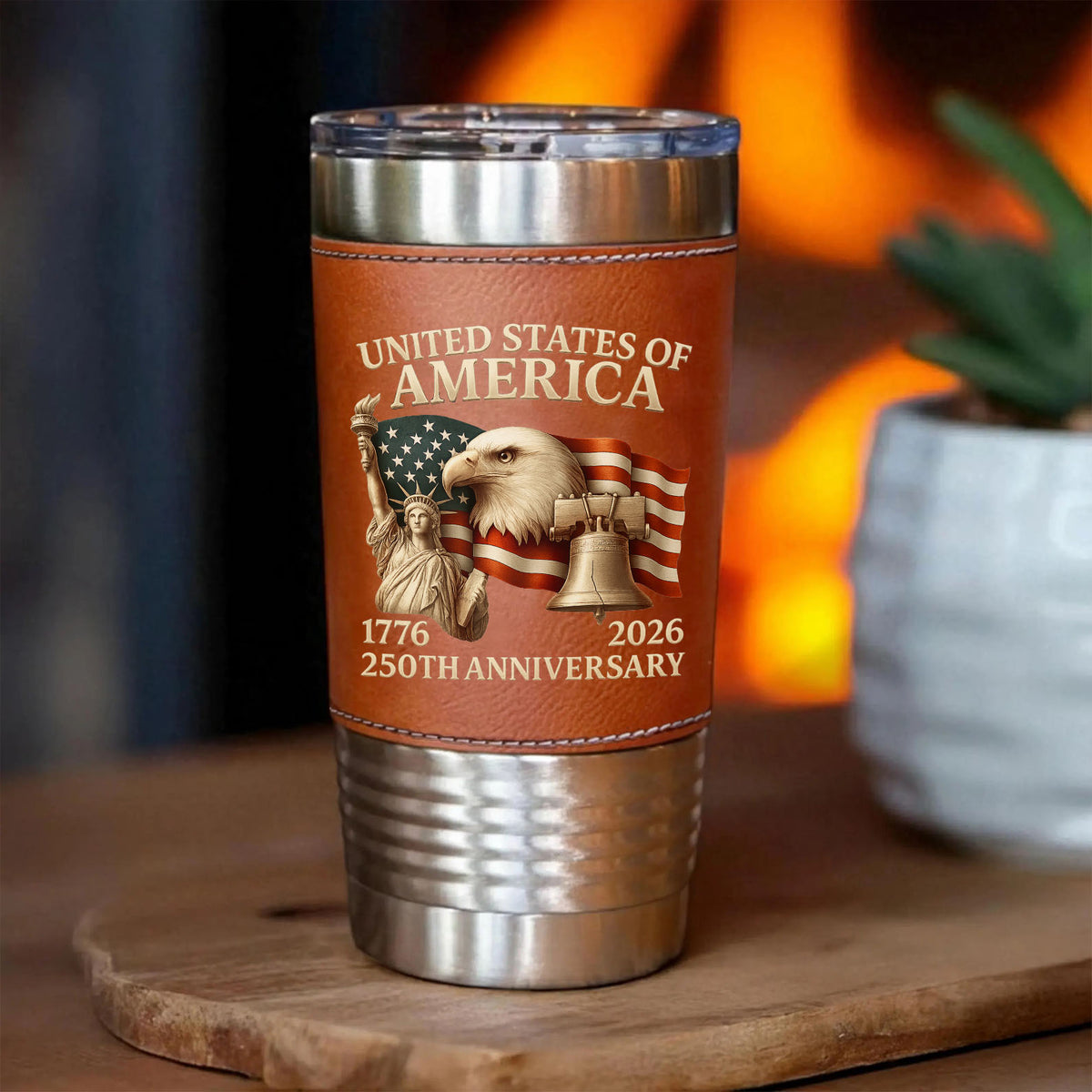 America 250 Years Anniversary Leather Tumbler | Happy 250th Birthday 1776–2026 Leather Tumbler 683756