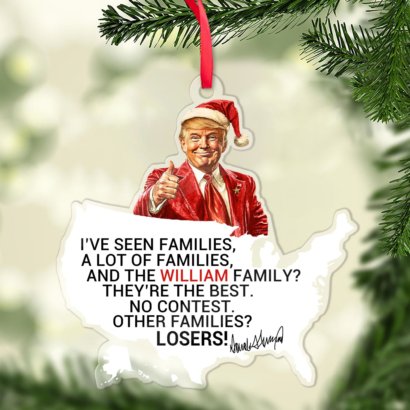 Custom Family Christmas Ornament, Funny Trump Acrylic Ornament, Best Family No Contest, Personalized Christmas Trump Acrylic Ornament 683759- GOP