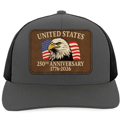 250 Years of America Anniversary Trucker Leather Patch Hat, Patriotic 1776–2026 Cap 683773