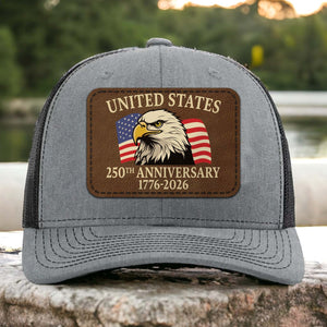 250 Years of America Anniversary Trucker Leather Patch Hat, Patriotic 1776–2026 Cap 683773