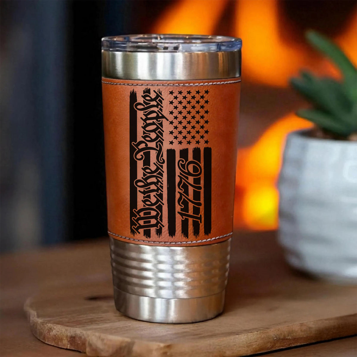 250 Years We the People Leather Tumbler, USA Flag America 1776–2026 Leather Tumbler 683811