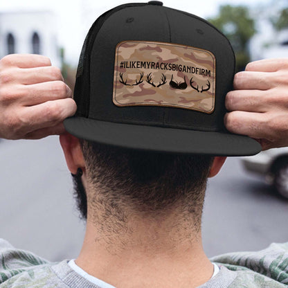 I Like My Racks Big and Firm Leather Patch Trucker Hat, Hunting Hat for Men, Valentine’s Day Gift 683831