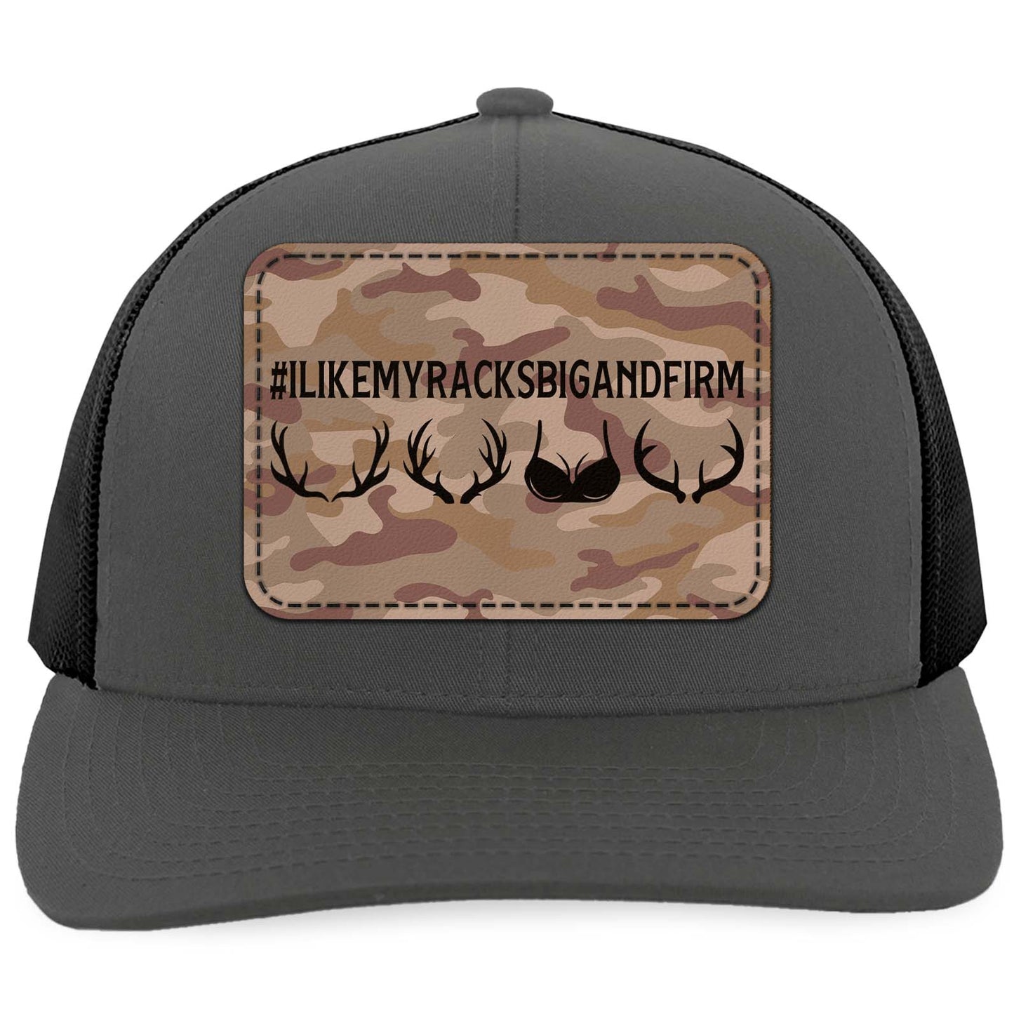 I Like My Racks Big and Firm Leather Patch Trucker Hat, Hunting Hat for Men, Valentine’s Day Gift 683831