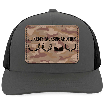 I Like My Racks Big and Firm Leather Patch Trucker Hat, Hunting Hat for Men, Valentine’s Day Gift 683831