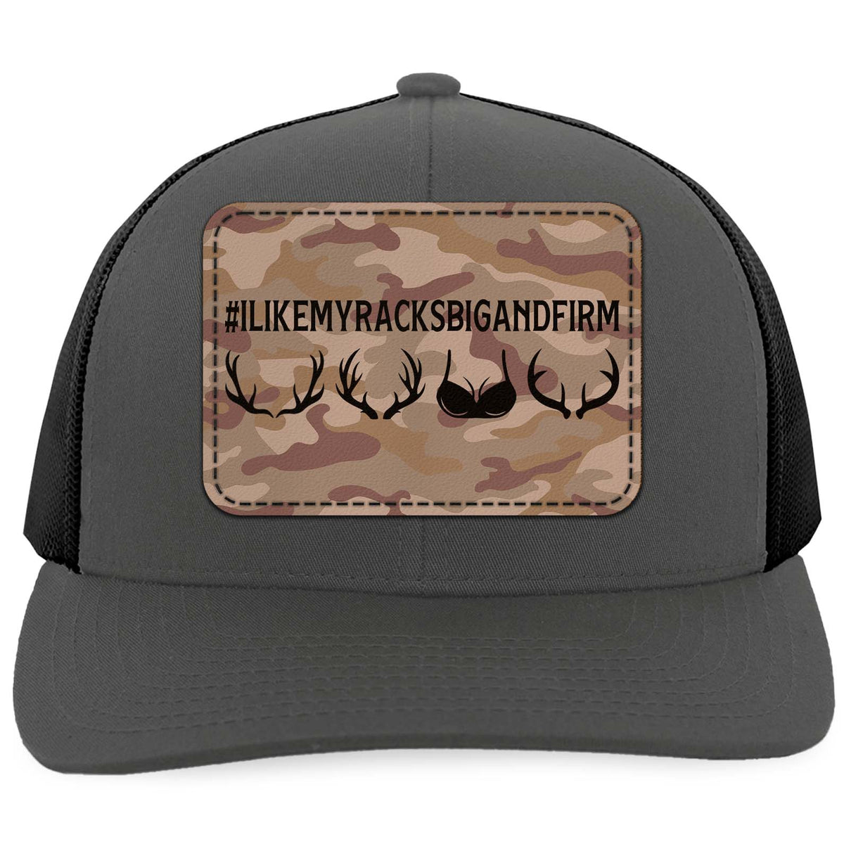 I Like My Racks Big and Firm Leather Patch Trucker Hat, Hunting Hat for Men, Valentine’s Day Gift 683831