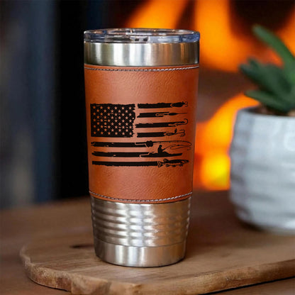 American Flag Fishing Leather Tumbler, Funny Fisherman Gift Leather Tumbler, Father’s Day Gift, Gift for Him, Dad, Husband 683833