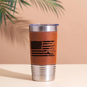 American Flag Fishing Leather Tumbler, Funny Fisherman Gift Leather Tumbler, Father’s Day Gift, Gift for Him, Dad, Husband 683833