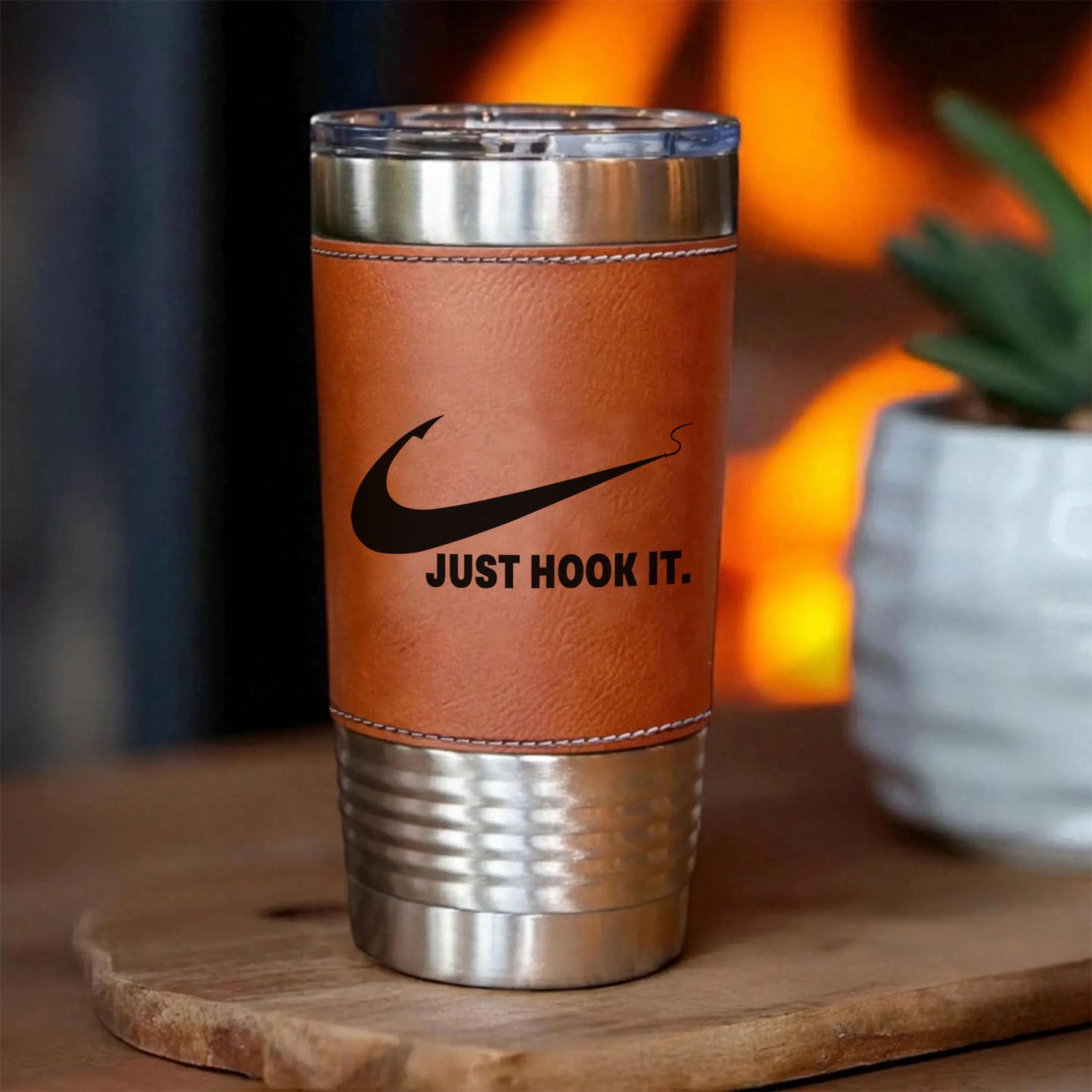 Just Hook It Fishing Leather Tumbler, Funny Fisherman Gift Leather Tumbler, Father’s Day Gift, Gift for Him, Dad, Husband 683834