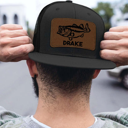 Personalized Fish Trucker Leather Patch Hat, Custom Name Cap, Father’s Day Gift, Birthday Gift for Him, Husband 683835