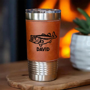 Personalized Fishing Leather Tumbler, Custom Name Leather Tumbler, Father’s Day Gift, Birthday Gift for Dad Husband 683835