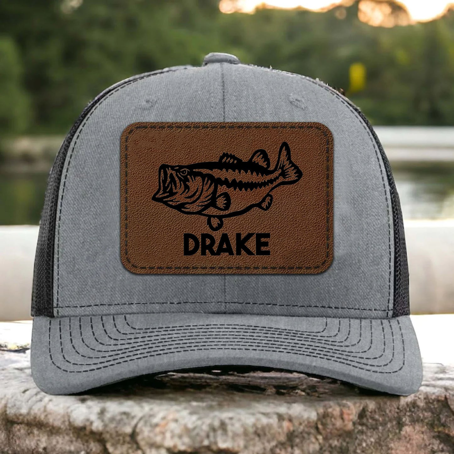 Personalized Fish Trucker Leather Patch Hat, Custom Name Cap, Father’s Day Gift, Birthday Gift for Him, Husband 683835