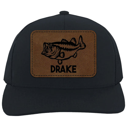 Personalized Fish Trucker Leather Patch Hat, Custom Name Cap, Father’s Day Gift, Birthday Gift for Him, Husband 683835