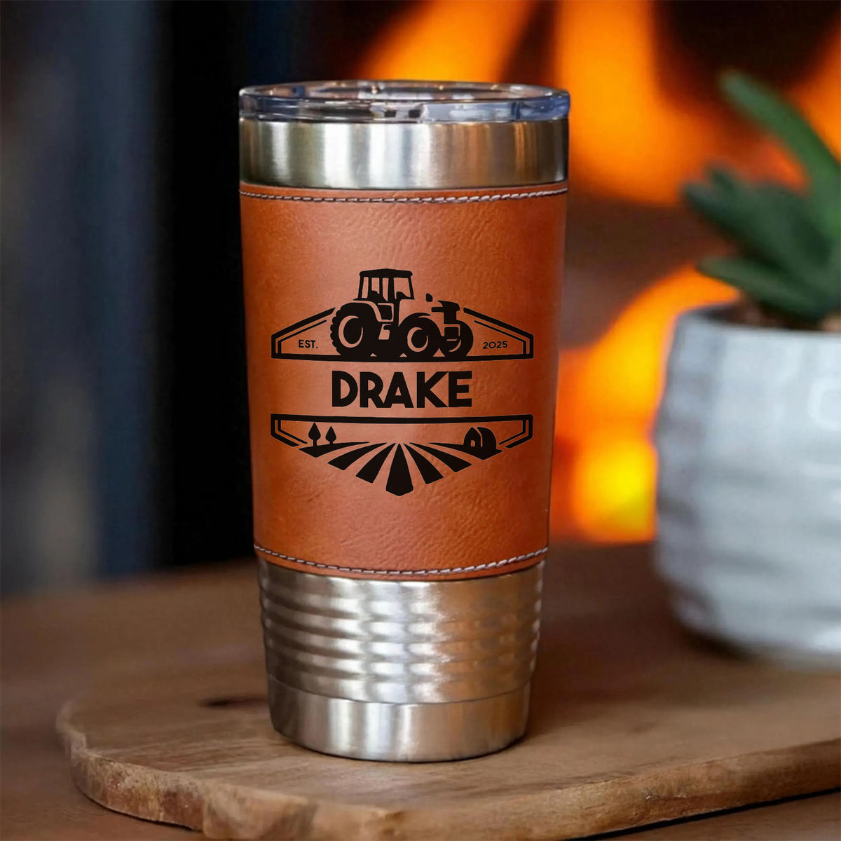Personalized Trucker Leather Tumbler, Custom Name Golfer Leather Tumbler, Father’s Day Gift, Birthday Gift for Dad Husband 683836