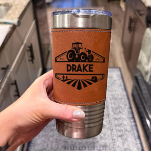 Personalized Trucker Leather Tumbler, Custom Name Golfer Leather Tumbler, Father’s Day Gift, Birthday Gift for Dad Husband 683836