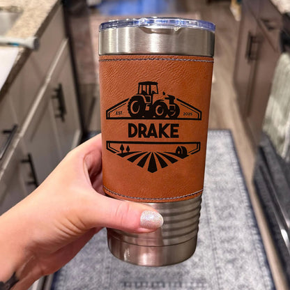 Personalized Trucker Leather Tumbler, Custom Name Golfer Leather Tumbler, Father’s Day Gift, Birthday Gift for Dad Husband 683836