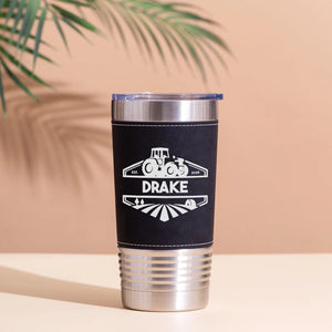 Personalized Trucker Leather Tumbler, Custom Name Golfer Leather Tumbler, Father’s Day Gift, Birthday Gift for Dad Husband 683836