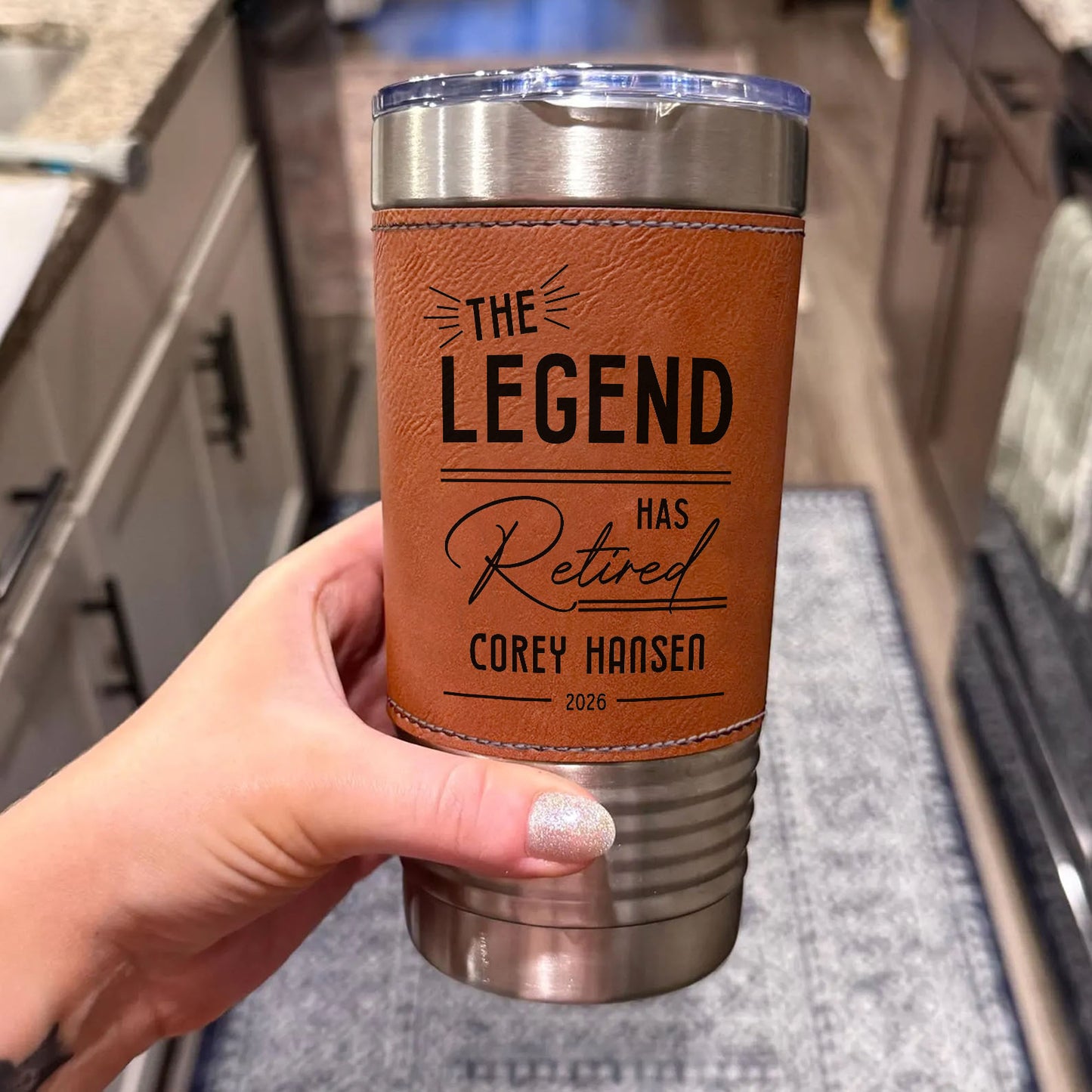 Customize Name Leather Tumbler, Personalized Retirement Gift Leather Tumbler, Father’s Day Gift, Gift for Him, Dad, Husband 683853
