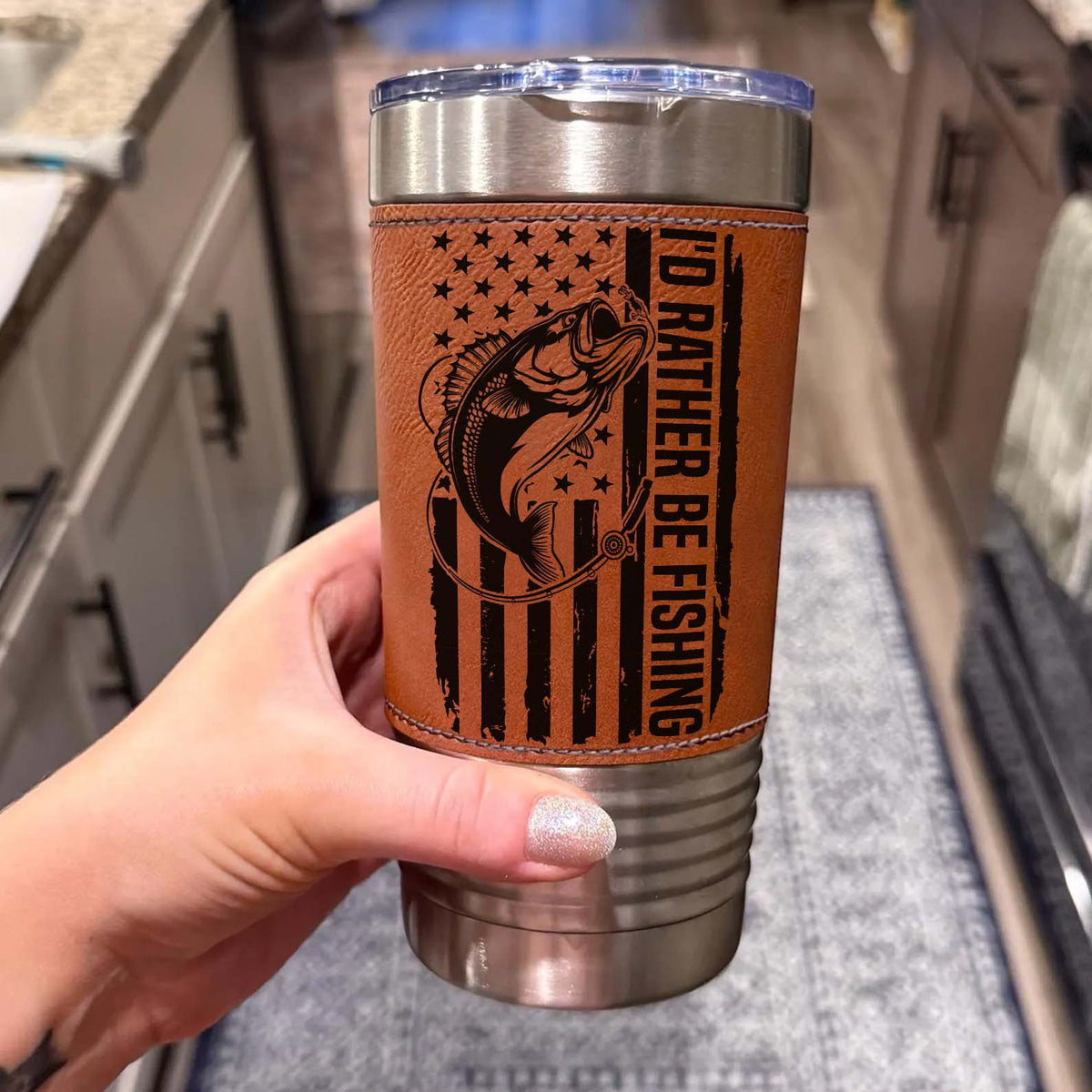 Fishing Leather Tumbler, Fisherman Leather Tumbler, Father’s Day Gift, Fishing Gift for Him, Dad, Husband 683855