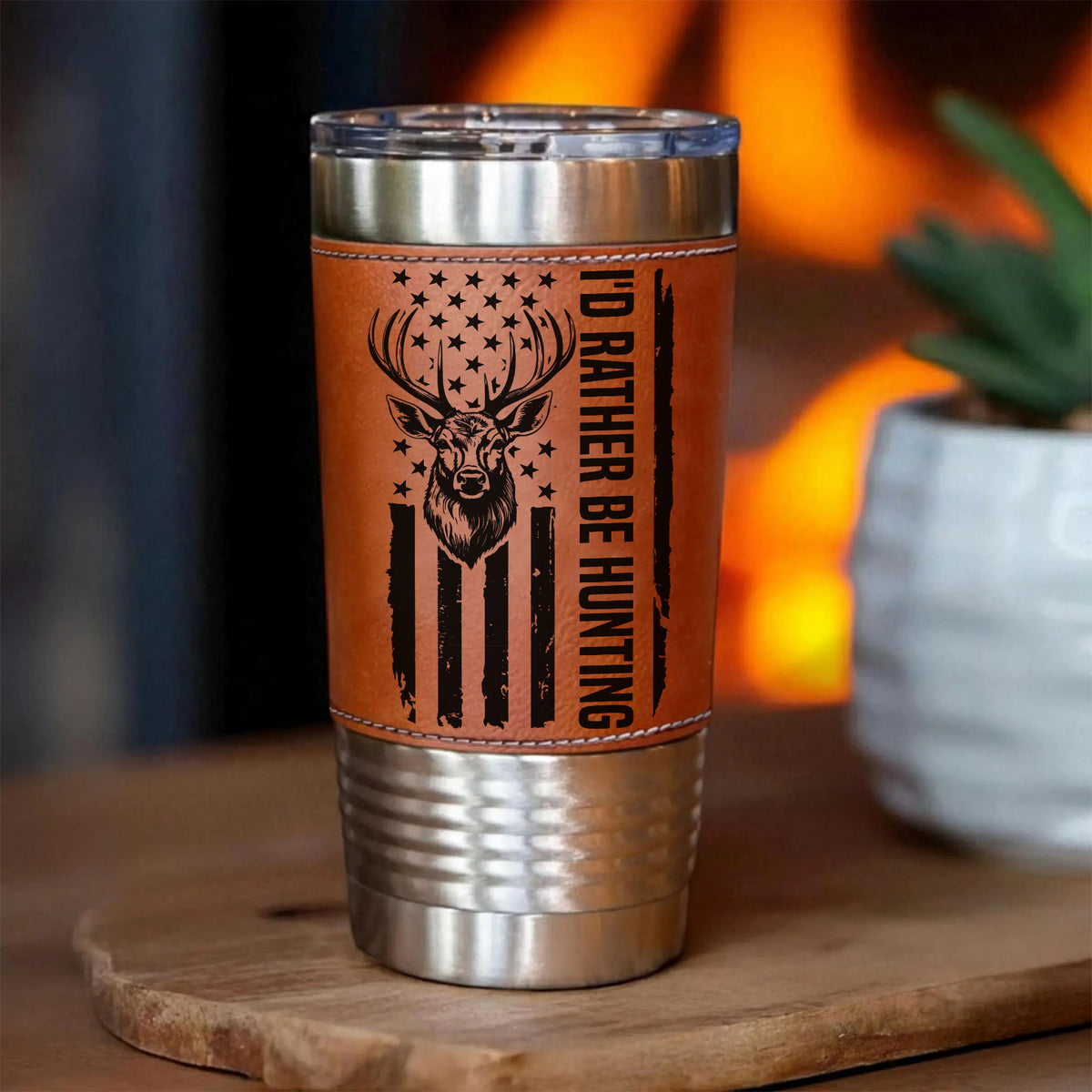 Hunting Antlers Leather Tumbler, Deer Hunting Leather Tumbler, Father’s Day Gift, Birthday Gift for Him 683856