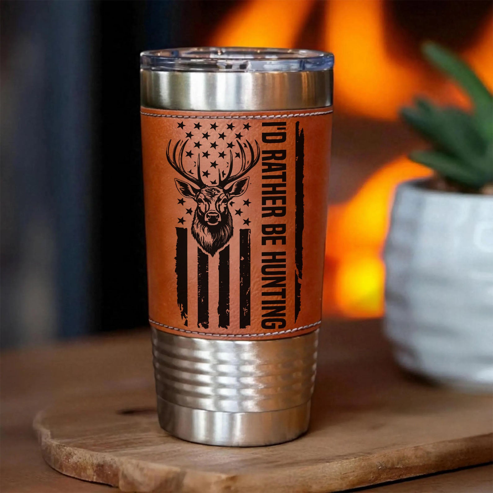 Hunting Antlers Leather Tumbler, Deer Hunting Leather Tumbler, Father’s Day Gift, Birthday Gift for Him 683856