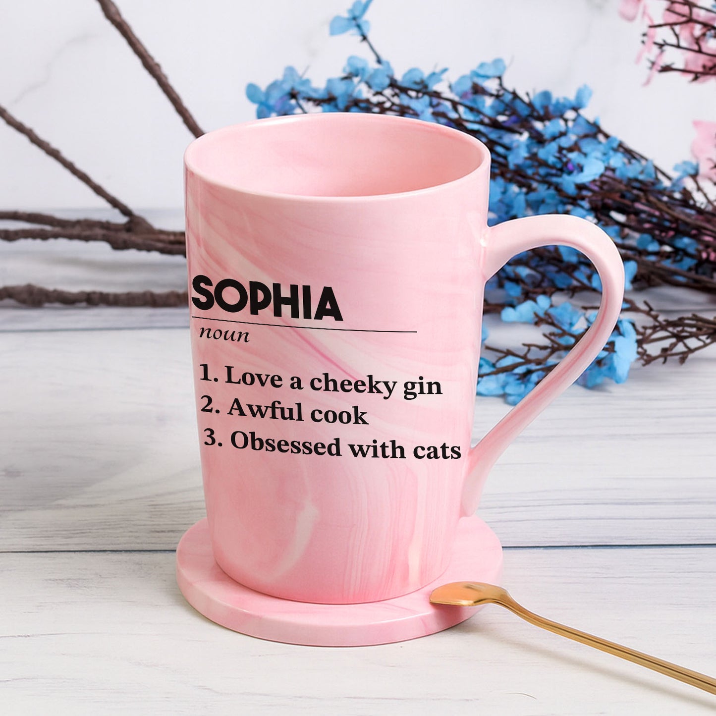 Personalized Name Mug | Funny Coffee Mug for Family | Gift for Pet Lovers Pink Ceramic Mug 683952