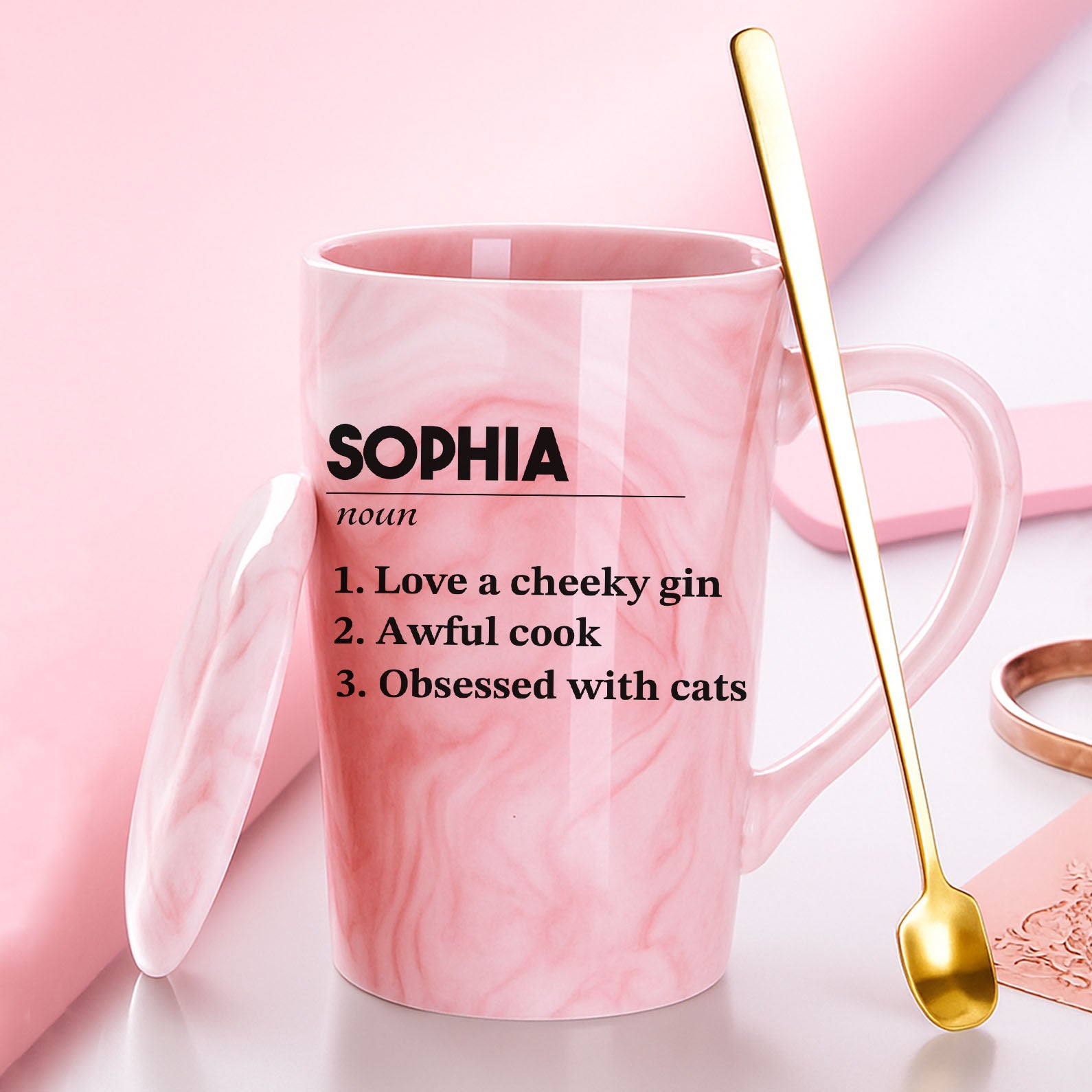 Personalized Name Mug | Funny Coffee Mug for Family | Gift for Pet Lovers Pink Ceramic Mug 683952