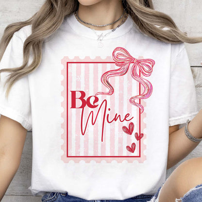 Be Mine Valentine Shirt, Coquette Postage Stamp Sweatshirt, Pink Bow Valentine’s Day Shirt, Trendy Romantic Tee 683973
