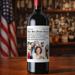 Custom Photo The BFF Times Wine Label | Personalized Wine Bottle Label| Friendship Gifts Newspaper 683997