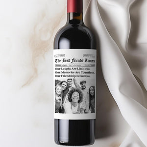 Custom Photo The BFF Times Wine Label | Personalized Wine Bottle Label| Friendship Gifts Newspaper 683997