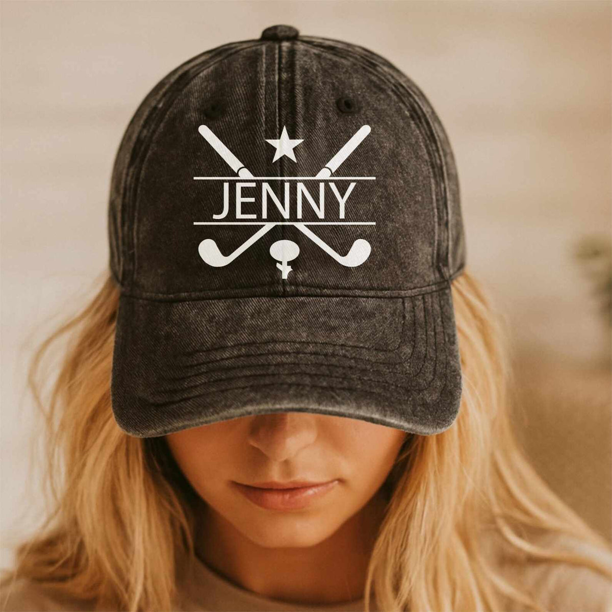 Personalized Name Washed Denim Baseball Cap | Custom Gift for Golfers Hat 684007