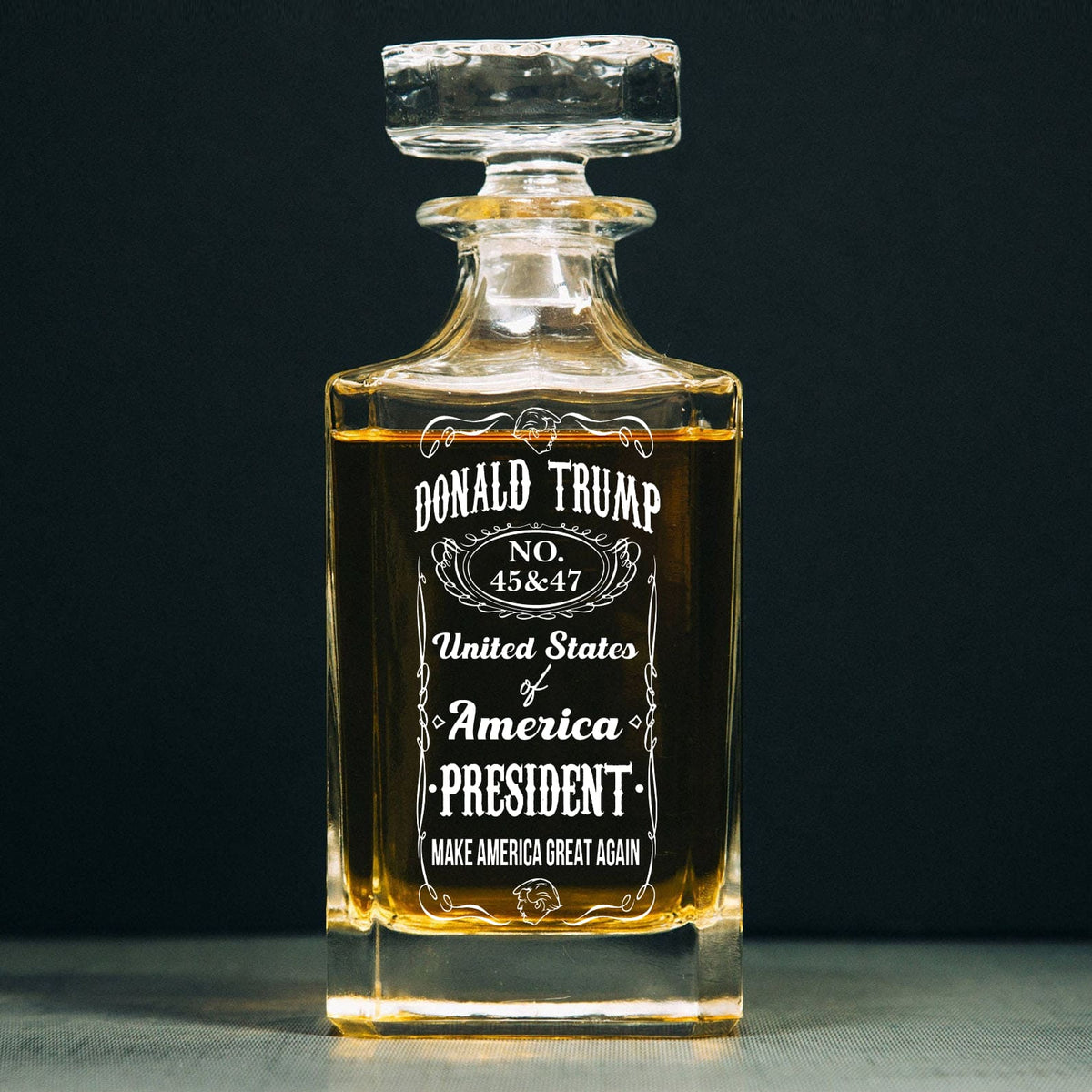 Donald Trump Whiskey Bottle, Trump 45 47 Whiskey Decanter Set, MAGA Wine Glass for Whiskey Lovers 684029 – GOP