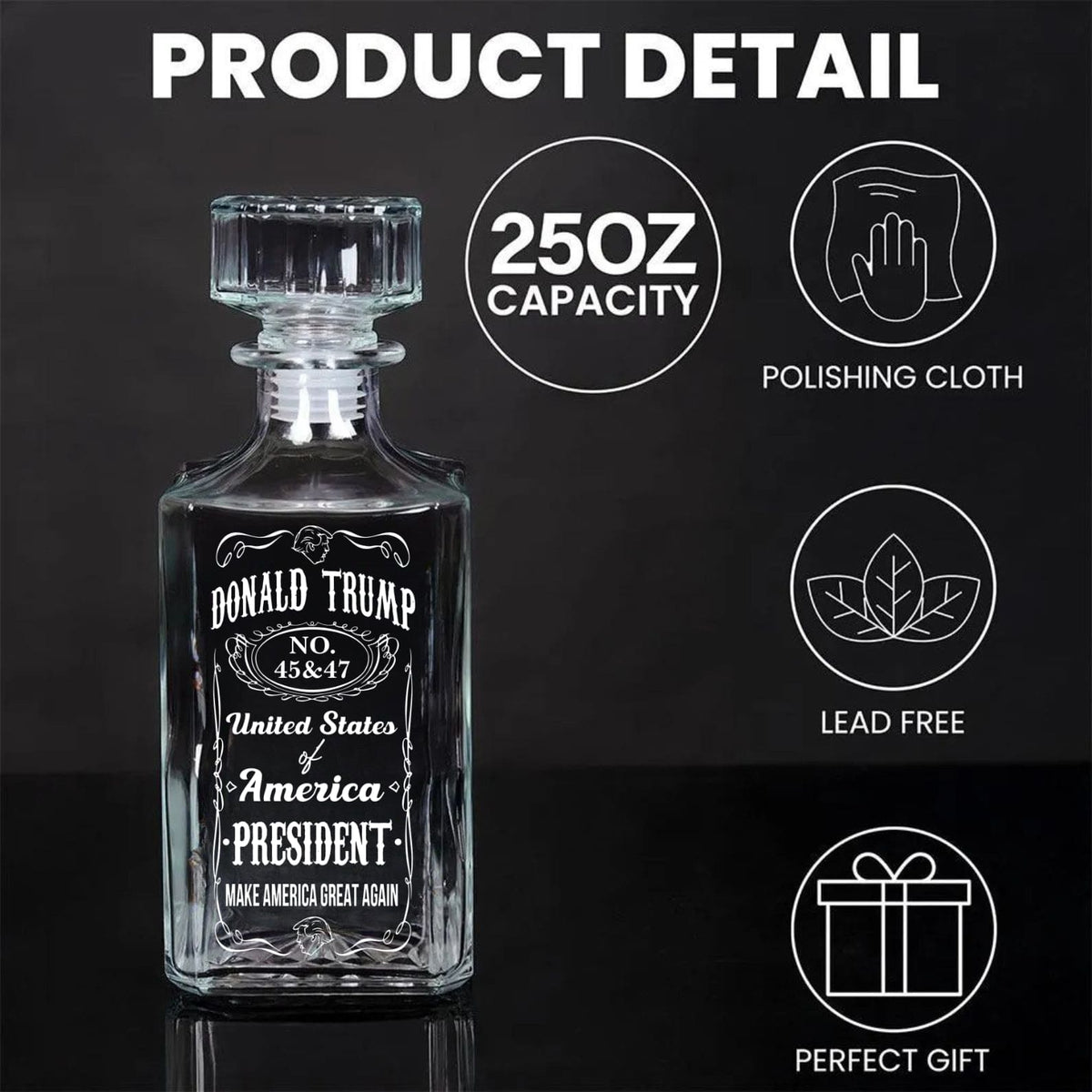 Donald Trump Whiskey Bottle, Trump 45 47 Whiskey Decanter Set, MAGA Wine Glass for Whiskey Lovers 684029 – GOP