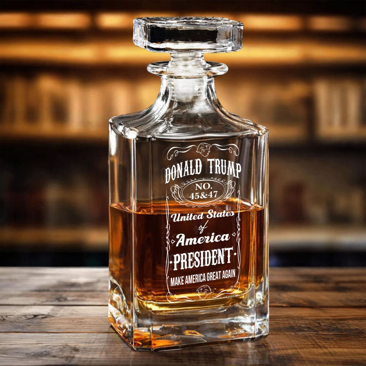 Donald Trump Whiskey Bottle, Trump 45 47 Whiskey Decanter Set, MAGA Wine Glass for Whiskey Lovers 684029 – GOP