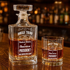 Donald Trump Whiskey Bottle, Trump 45 47 Whiskey Decanter Set, MAGA Wine Glass for Whiskey Lovers 684029 – GOP
