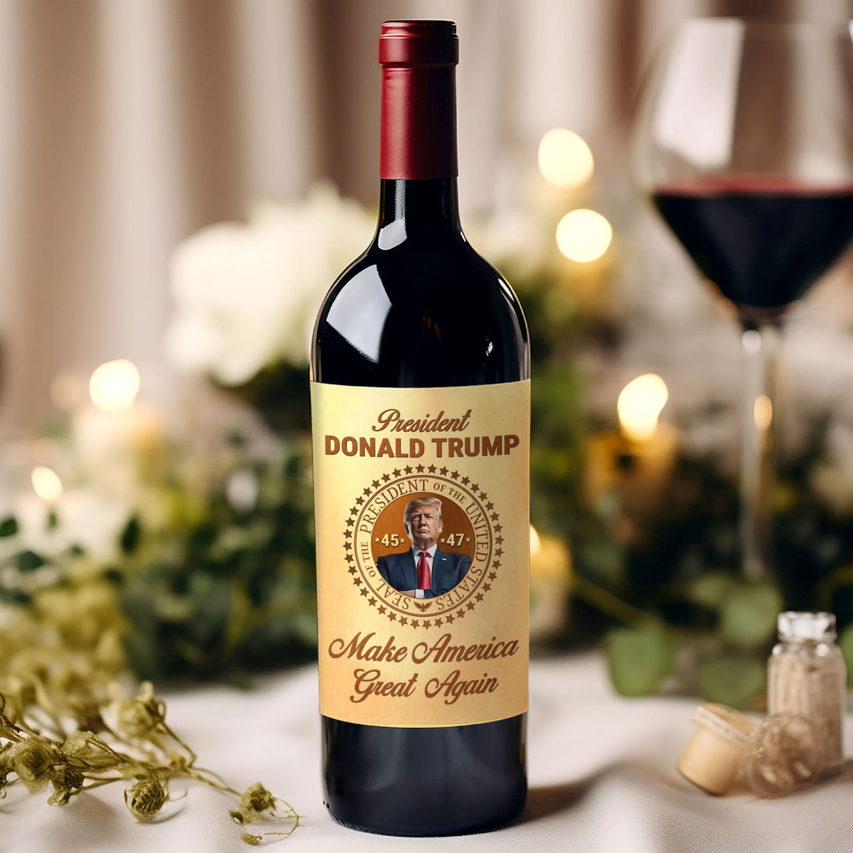 President Donald Trump 45 47 Wine Label | Trump Wine Bottle Label | MAGA Wine Label 684033 – GOP