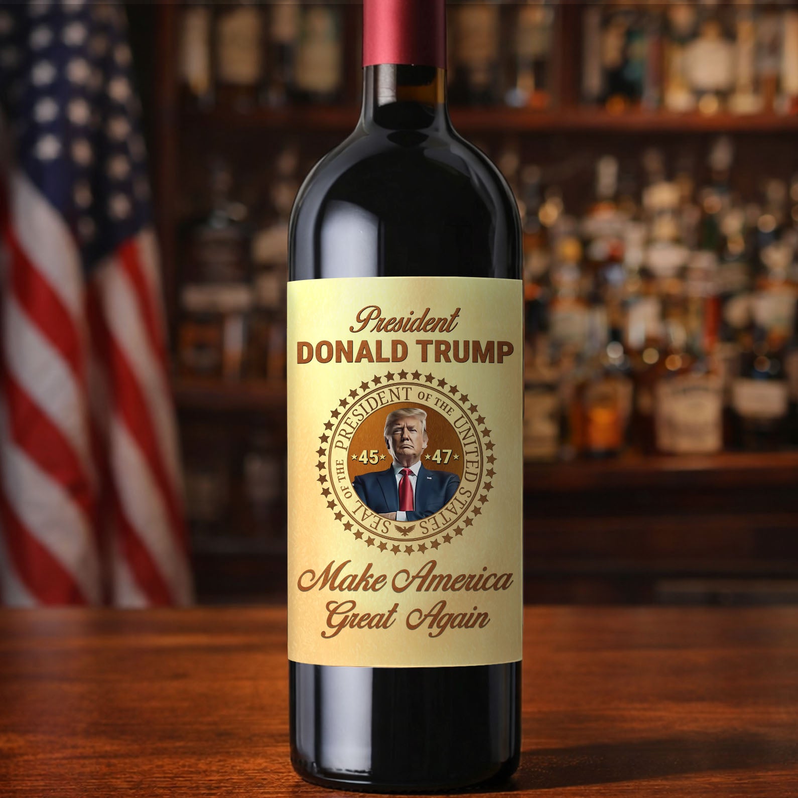 President Donald Trump 45 47 Wine Label | Trump Wine Bottle Label | MAGA Wine Label 684033 – GOP