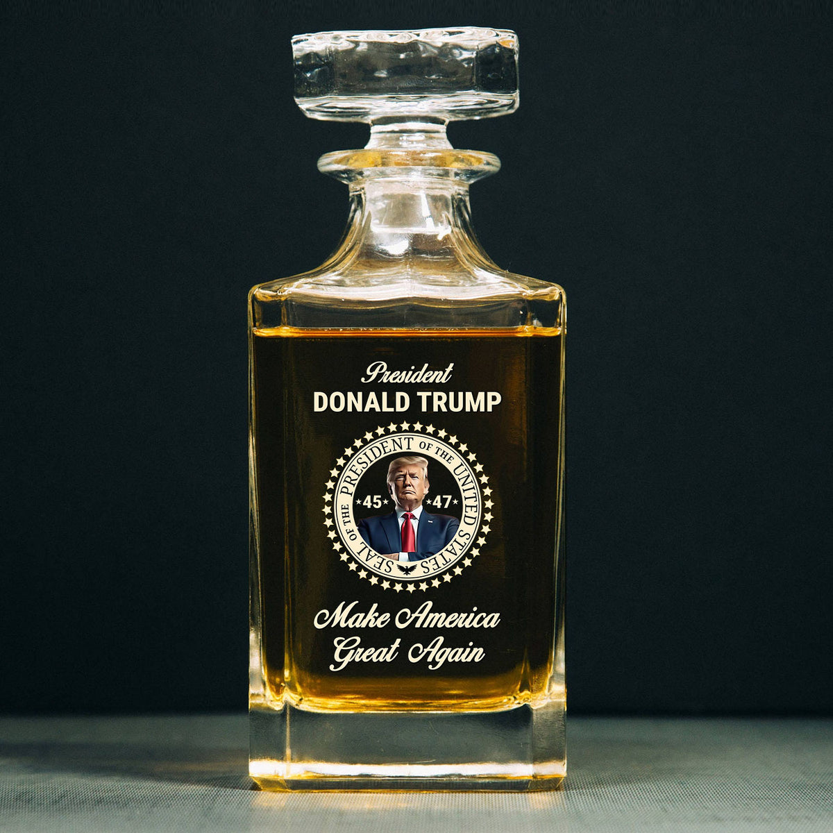 Donald Trump Whiskey Bottle, Trump 45 47 Whiskey Decanter Set, MAGA Wine Glass for Whiskey Lovers 684034 – GOP