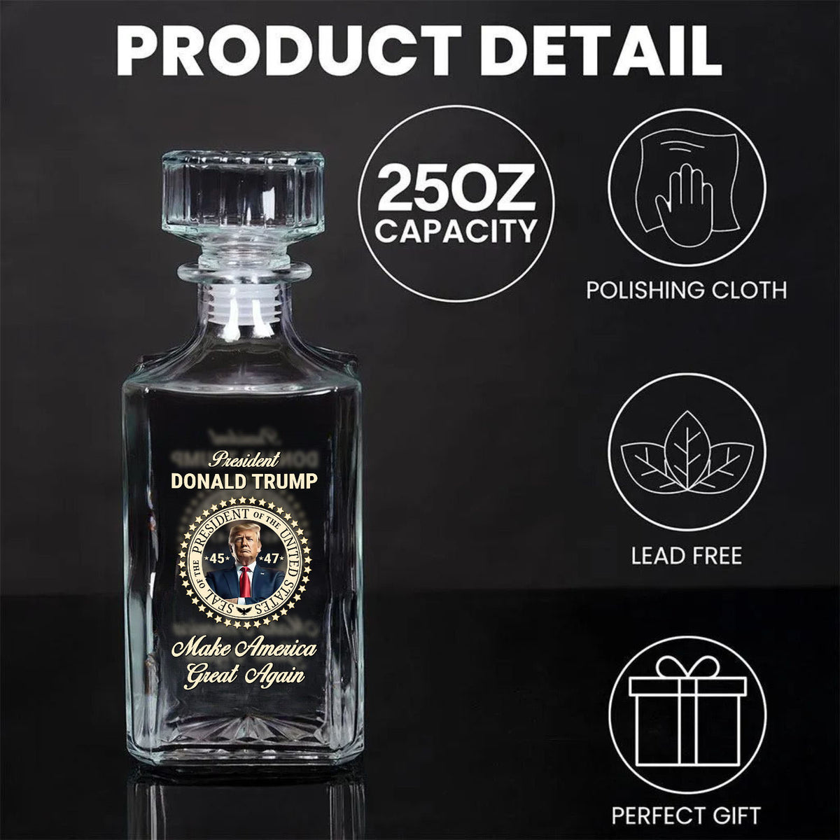 Donald Trump Whiskey Bottle, Trump 45 47 Whiskey Decanter Set, MAGA Wine Glass for Whiskey Lovers 684034 – GOP