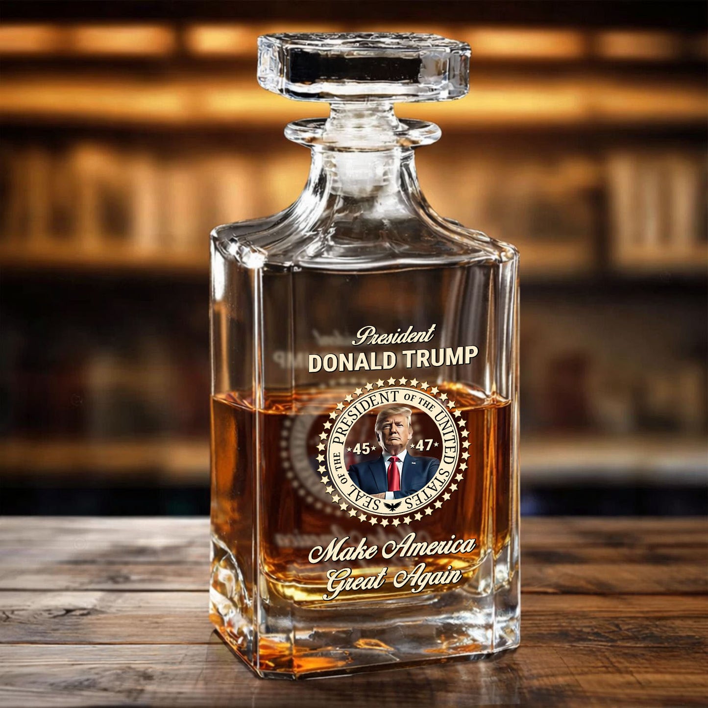 Donald Trump Whiskey Bottle, Trump 45 47 Whiskey Decanter Set, MAGA Wine Glass for Whiskey Lovers 684034 – GOP