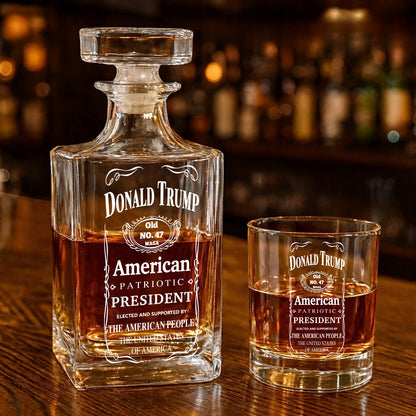 Donald Trump American Patriotic Whiskey Bottle, Trump 47 Whiskey Decanter Set, MAGA Wine Glass for Whiskey Lovers 684030 – GOP