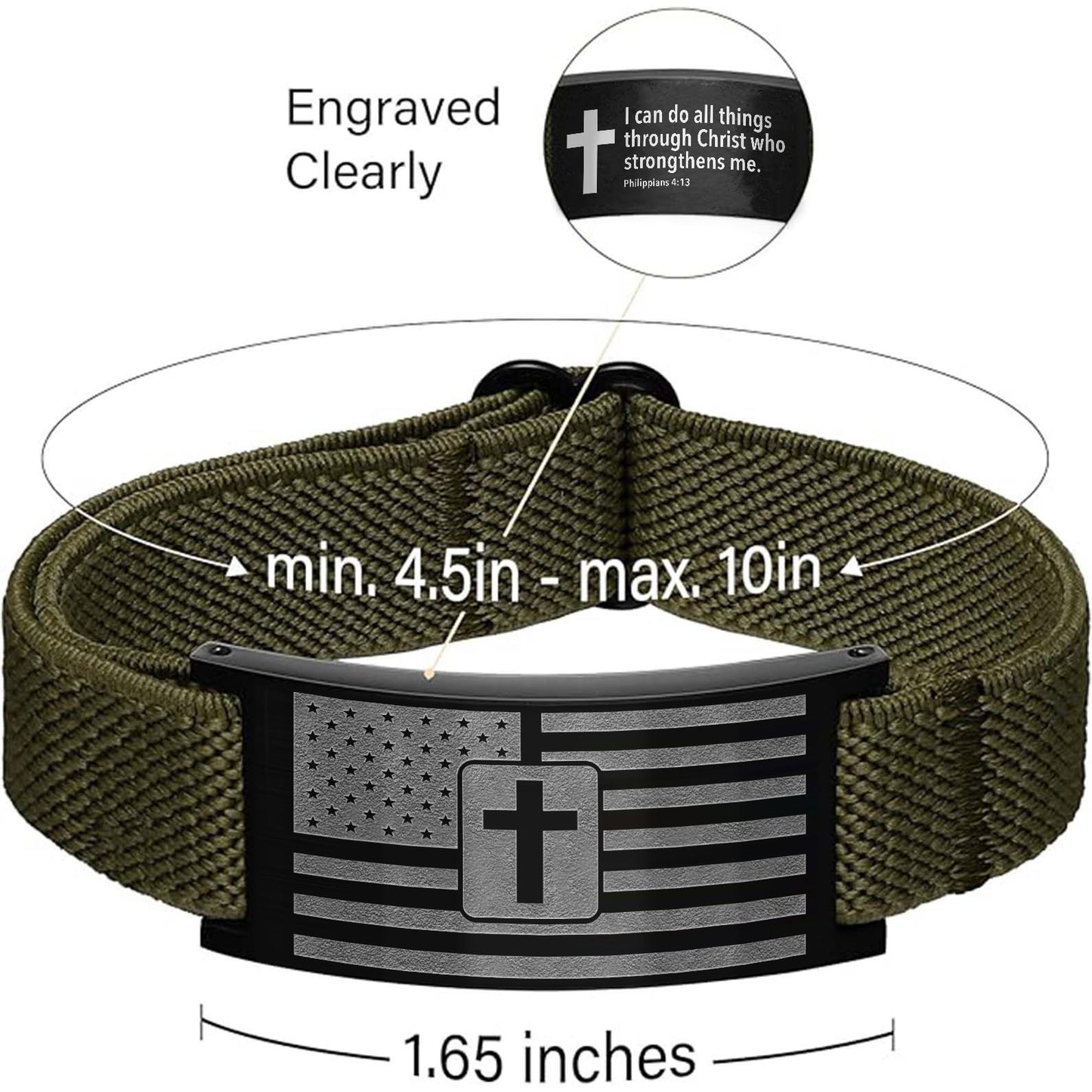 Custom American Flag Cross Bible Verse Nylon Bracelet for Men | Personalized Nylon Wristband | Stocking Stuffer for Men 684039