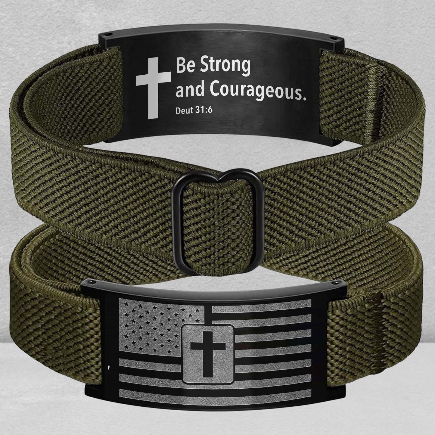 Custom American Flag Cross Bible Verse Nylon Bracelet for Men | Personalized Nylon Wristband | Stocking Stuffer for Men 684039
